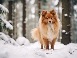 chien pendant une hiver marcher ai génératif photo