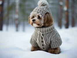 chien pendant une hiver marcher ai génératif photo