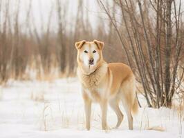 chien pendant une hiver marcher ai génératif photo