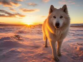 chien pendant une hiver marcher ai génératif photo