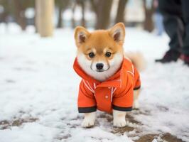 chien pendant une hiver marcher ai génératif photo