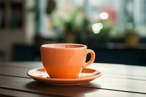 sérénité dans simplicité un Orange café tasse sur une table ai généré photo