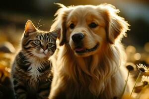 sourit abonder comme une de race chien et chaton gambader ensemble ai généré photo