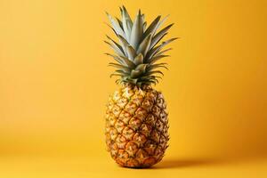 une chaud, sucré ananas sur une doux Jaune Contexte avec texte espace ai généré photo