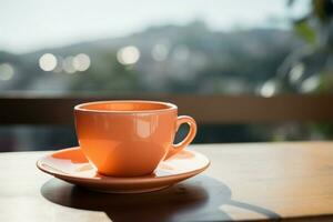 sérénité dans simplicité un Orange café tasse sur une table ai généré photo