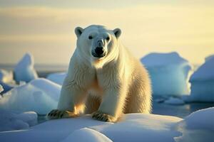 majestueux polaire ours des stands sur vaste la glace banquise, un imposant présence ai généré photo