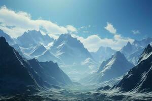 neige plafonné pics et glaciers définir une majestueux Montagne vue ai généré photo