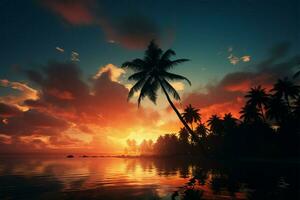 paume arbre silhouettes la grâce une tropical paradis, un idyllique vacances scène ai généré photo