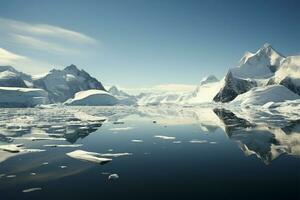 antarctique péninsules Stupéfiant Paraiso baie, avec montagnes le long de le horizon ai généré photo