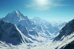 une Montagne panorama avec parfait glaciers et neige drapé sommets ai généré photo