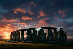 Stonehenge magique hiver solstice lien à céleste phénomènes se déroule ai généré photo