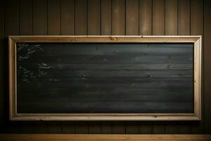 éducatif tableau noir sur une patiné en bois mur, une intemporel combinaison ai généré photo