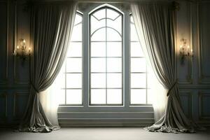 charmant décoration rideaux Cadre le fenêtre dans un vide pièce ai généré photo