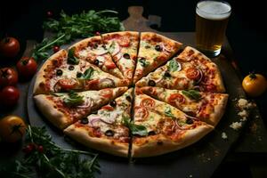 un séduisant italien pizza, le pièce maîtresse de une restaurant Contexte photo ai généré
