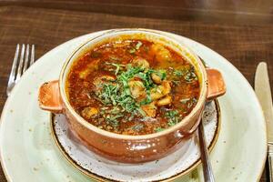 portion de traditionnel soupe chanakh dans pot photo