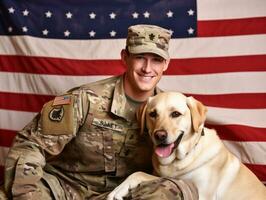 fier un service chien assistant ses propriétaire avec une invalidité ai génératif photo