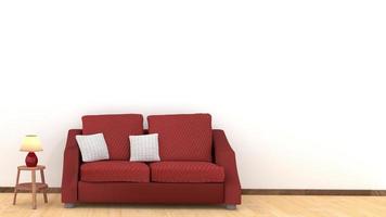 design intérieur moderne du salon avec canapé rouge sur parquet photo