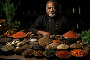 ethnique culinaire artistes se délecter dans traditionnel cuisine encadré dans pimenter infusé teintes photo