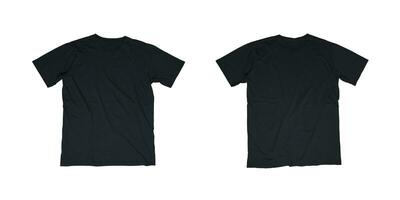 plaine noir T-shirt modèle, de deux côtés de face et dos, comme une maquette de votre conception besoins, isolé sur une blanc Contexte photo