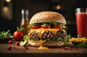 l'eau à la bouche photo de une juteux Burger ai généré