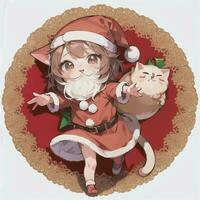 mignonne chibi chat fille portant Noël costume comme Père Noël claus anime style photo