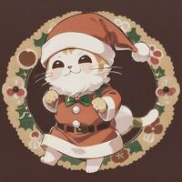 mignonne chibi Neko chat portant Noël costume comme Père Noël claus anime style photo
