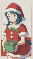 mignonne adolescent fille portant Noël costume comme Père Noël anime style photo