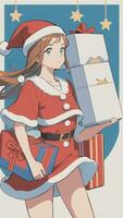 mignonne adolescent fille portant Noël costume comme Père Noël anime style photo