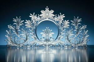 miroir reflétant étourdissant détail dans la glace sculpture isolé sur une pente Contexte photo