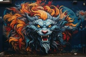 audacieux dragon graffiti sur ville des murs pour Nouveau année Contexte avec vide espace pour texte photo