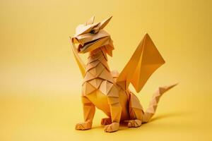 une magnifiquement ouvré dragon origami pour Nouveau année isolé sur une Jaune pente Contexte photo