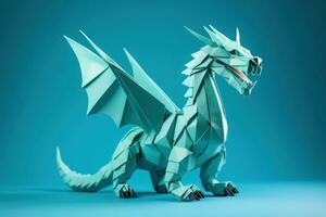 origami dragon symbolisant Nouveau ans renouvellement isolé sur une azuré pente Contexte photo