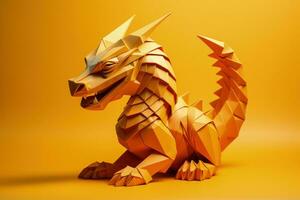 une magnifiquement ouvré dragon origami pour Nouveau année isolé sur une Jaune pente Contexte photo