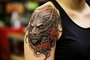 complexe dragon tatouage conception symbolisant force pour le année de dragon photo