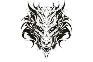 complexe dragon tatouage conception symbolisant année de le dragon isolé sur une blanc Contexte photo