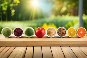 cinq différent les types de des fruits et des légumes dans boules. généré par ai photo