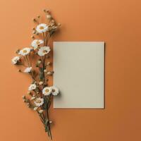 maquette avec une blanc carte et fleurs dans une minimaliste boho style.ai génératif photo