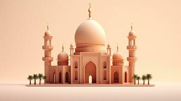 3d illustration de une mignonne mosquée avec détaillé ornement à le minimaliste Contexte photo