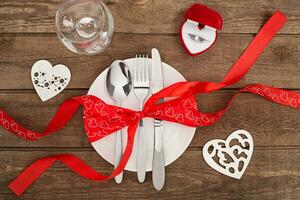 romantique dîner concept. Valentin journée ou proposition Contexte. photo