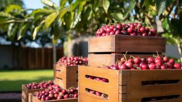 fraîchement choisi surinam Cerise fruit de jardin mis dans le des boites. génératif ai photo