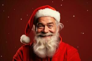 portrait de Père Noël claus avec gros barbe sur rouge Contexte génératif ai photo