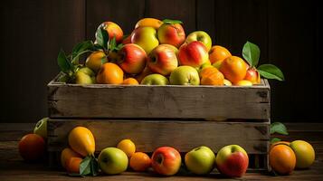 fraîchement choisi mombin fruit de jardin mis dans le des boites. génératif ai photo