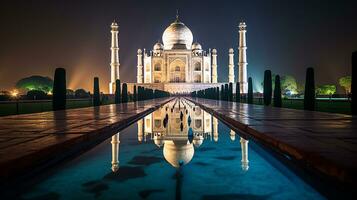 nuit vue de le taj Mahal. génératif ai photo