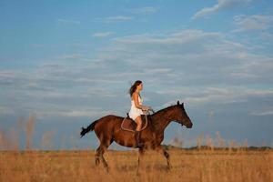 jeune femme, équitation, a, cheval