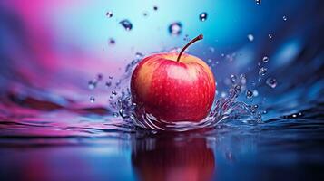 photo de l'eau Pomme fruit moitié contre une coloré abstrait Contexte. génératif ai