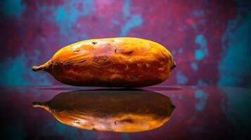 photo de patate douce haricot fruit moitié contre une coloré abstrait Contexte. génératif ai