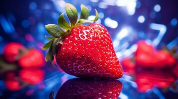 photo de fraise fruit moitié contre une coloré abstrait Contexte. génératif ai