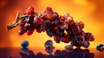 photo de raisin fruit moitié contre une coloré abstrait Contexte. génératif ai