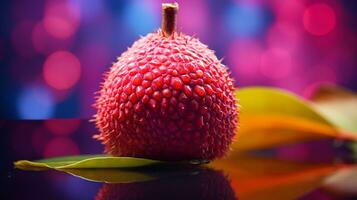 photo de litchi fruit moitié contre une coloré abstrait Contexte. génératif ai