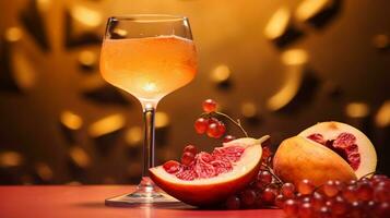 photo de Champagne fruit moitié contre une coloré abstrait Contexte. génératif ai